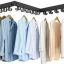 Clothes Drying Rack, Wall Mounted Laundry Drying Rack, Upgrade 3-Fold Foldable Collapsible Retractable Clothing Drying Rack with 12 Dual Hooks Organization for Laundry Room Indoor- Black