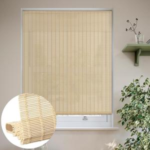 LUCKUP Cordless Bamboo Roman Blinds Shades for Indoor Windows-Light Filtering Window Bamboo Curtains with 6" Valance Cover Enhanced Privacy, 28" W x 64" H, Natural