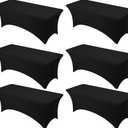 6-Pack Premium Black Spandex Tablecloths for 8ft Rectangle Tables, Stain & Wrinkle-Resistant, Washable Stretch Polyester Fitted Table Cover for Weddings, Banquets, Events, Parties