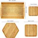 Bamboo Serving Trays Charcuterie Platter 16.5"x11.8"（42x30cm with Handle, Set Includes 1xHexagon 12.5"(32cm)+1xSquare 7.8"(20cm)+1xSquare 5.9"(15cm) Small Plates for Family Dinner