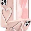 Jusy Case for iPhone 15 Pro, Cute Heart with 3D Heart Stand Slim Fit Liquid Silicone Soft Anti-Scratch Microfiber Lining Shockproof Protective Phone Cover for Girly Women Case - Pink