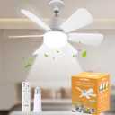 Socket Fan Light with Remote, 3-Speed Dimmable LED White Socket Ceiling Fan, 6 Colors 3000K-6000K, 1000 Lumens light bulb ceiling fan for Bedroom, Kitchen, Closet