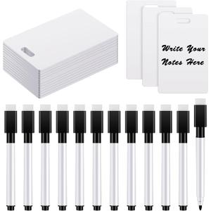 Laumoi 24 Packs Pocket Sized Erasable Notepad Badge Accessory 12 Mini Whiteboard Clipboard Hangs with Badge Mini Whiteboard Small Dry Erase Board with 12 Pieces Dry Erase Marker for Office(Black)