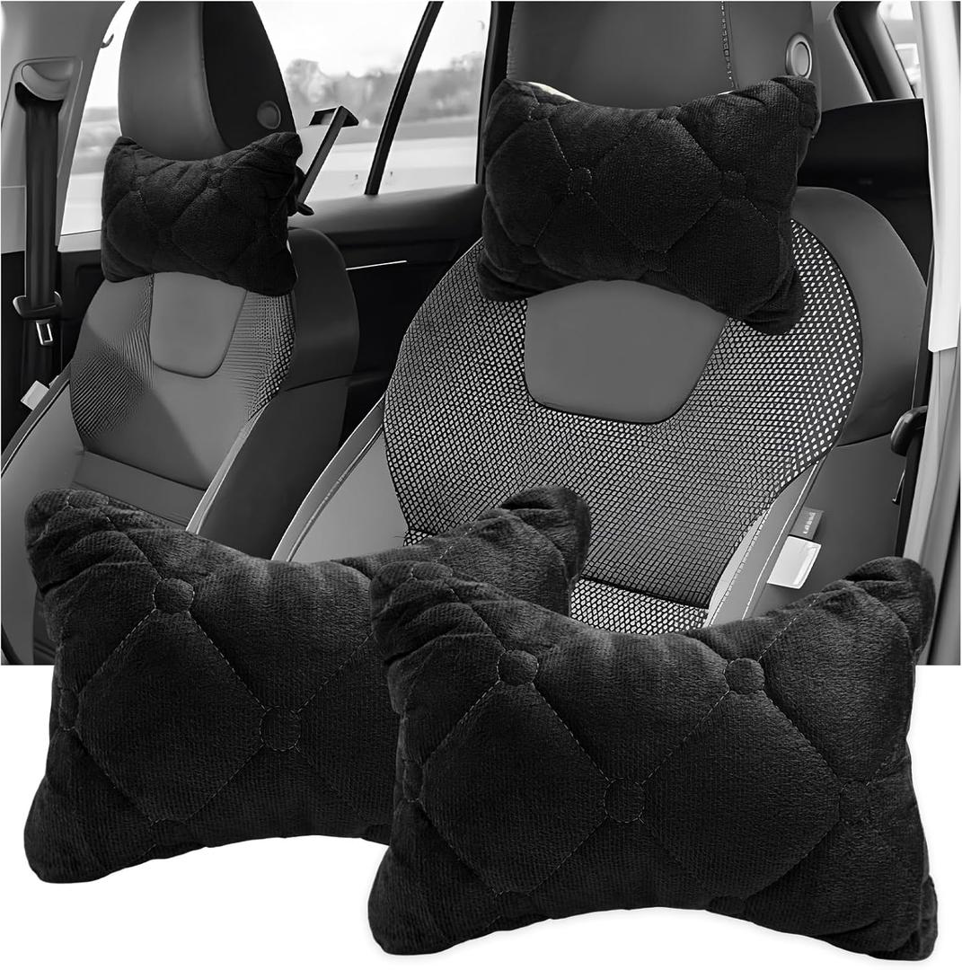 2PCS Car Headrest Pillow, Soft Comfortable Vehicle Neck Pillow Head Rest Pad, Breathable Auto Seat Headrest Neck Support Relieving Driving Fatigue, Universal Car Accessories (Black)