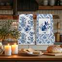 Chinoiserie Boston Terrier Kitchen & Hand Towels Set of 2,Blue and White Floral Dog Gifts Dish &Tea Towels for Kitchen Bathroom Decor,Dog Lover Gifts for Women 16x24 Inch