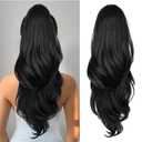 Ponytail Extension, 26 Inch Drawstring Ponytail Extension for Women Long Black Wavy Layered Pony Tails Hair Extensions Synthetic Clip in Ponytail Hairpiece for Women