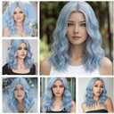 BUFASHION 18" Long Wavy Curly Light Blue Synthetic Wig for Women Girls Cosplay Wig Halloween Costume Wig with Wig Cap (Light Blue)