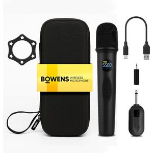 Bowens Wireless Microphone System – Karaoke Microphone Wireless with Receiver, Echo Control, LCD Display, USB-C Charging, 6.35mm Adapter – Cordless Mic for Singing, Speaking Parties, Events