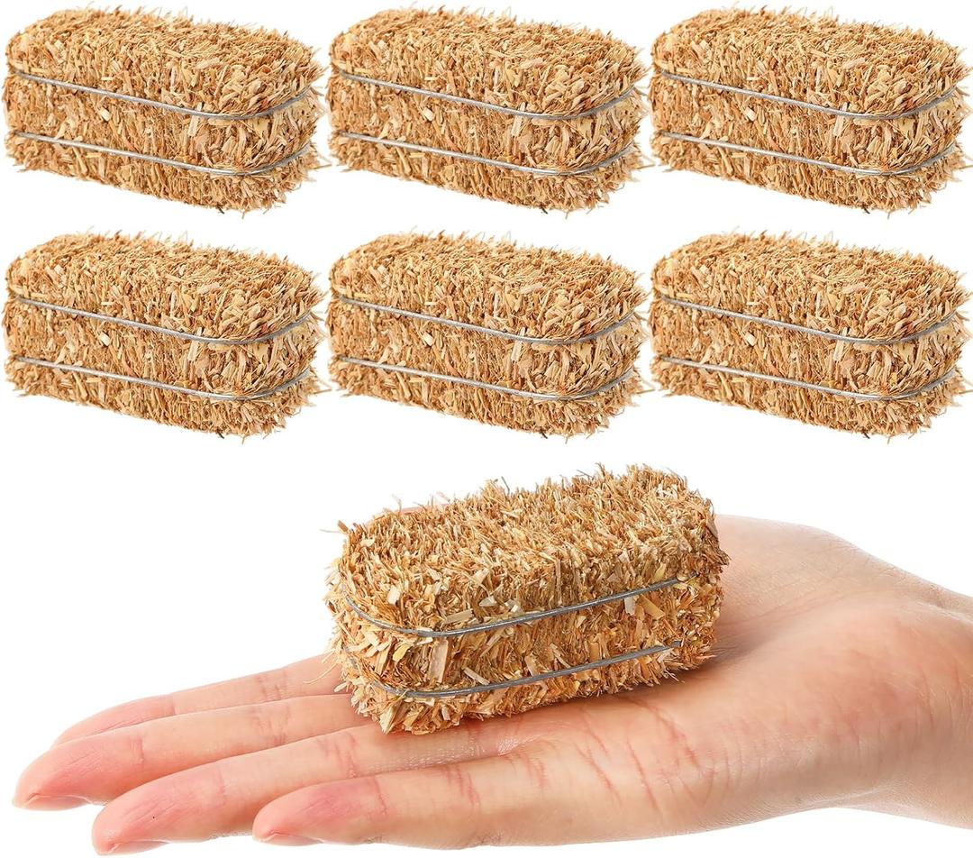 6 Pcs Mini Hay Bales Miniature Hay Bales for Decoration Small Decorative Straw for Easter Scene Rustic Wedding Western Cowboy Themed Birthday Party Decorations (2.6 x 1.2 x 1.2 Inch)