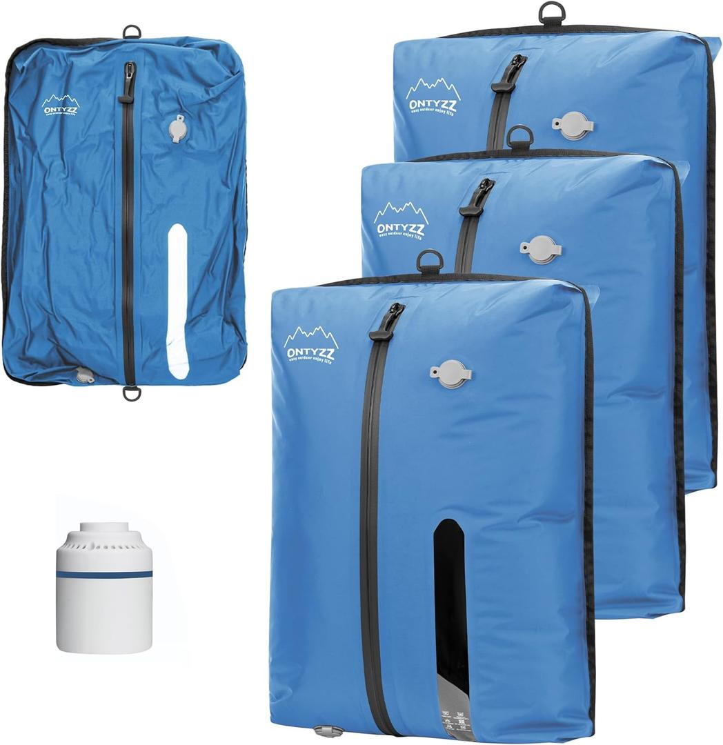 ONTYZZ Vacuum Bags for Travel, IPX8 Waterproof Vacuum Bags, Space Saver for Luggage/Camping/Home Storage (3 Pack with Air Pump-Blue)