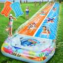 40FT Double Slip and Water Slides for Kids Adults Backyard, Extra Long Lawn Water Slides with 2 Bodyboards, Heavy Duty, Giant Inflatable Water Slip Toys with Crash Pad for Summer Outdoor Party