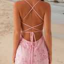 Burtell Women Sexy Sleeveless Sparkly Sequin Rhinestone Mini Dress Deep V Neck Open Back Glitter Cami Short Dress Club Party (Pink, S)