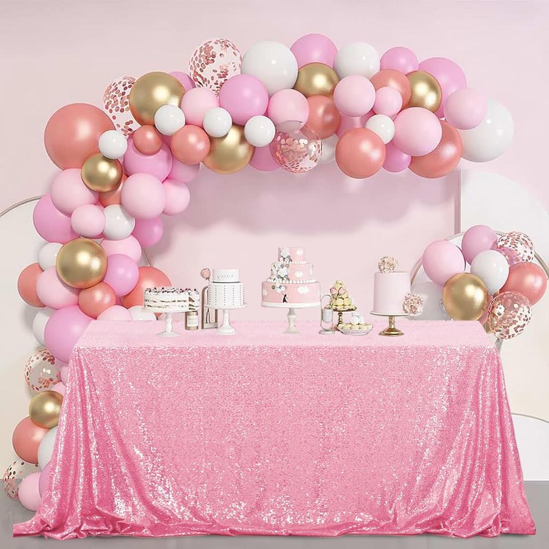 Pufogu 60"x102" Pink Sequin Tablecloth Rectangular Glitter Pink Table Cloths for Birthday Wedding Bridal Baby Shower Party Decorations