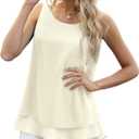 Jouica Women's Sleeveless Chiffon Tank Top Double Layers Casual Blouse Tunic (Yellow, L)