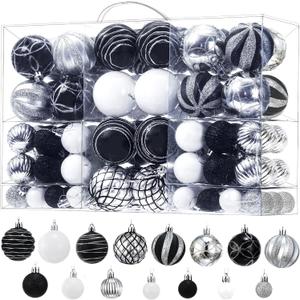 100PCS Shatterproof Christmas Ball Ornaments Set, Premium Xmas Tree Decorations for Family with Kids & Pets, Multi-Size Mix for Large Tree, Wreath, Garland & Home Decor, Black White