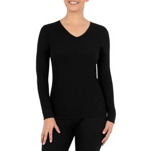 Fruit of the Loom Women's Micro Waffle Thermal V-Neck, 2XL, Black