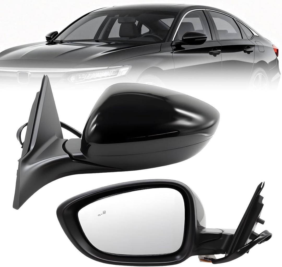 Left Driver Side Mirror Assembly Compatible with 2018-2022 Accord Heated Blind Spot Detection Power Glass Manual Folding Match to Crystal Black Pearl HO1320329 (7Pins)