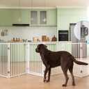 No Pawblems Free Standing Dog Gate with Door, 30'' Tall Foldable Dog Fence for Indoor & Outdoor, Up to 156 Inch Extra Wide Puppy Gate for Stairs, Hallways, Doorways, Deck, Yard (White, 6 Panels)