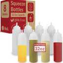 Reli. Plastic Squeeze Bottles, 32 oz. | 8 Pack | Condiment Squeeze Bottles for Sauces | Clear w/Tethered Caps | 32 Ounce Hot Sauce, Ketchup | Condiments, Olive Oil, Liquids