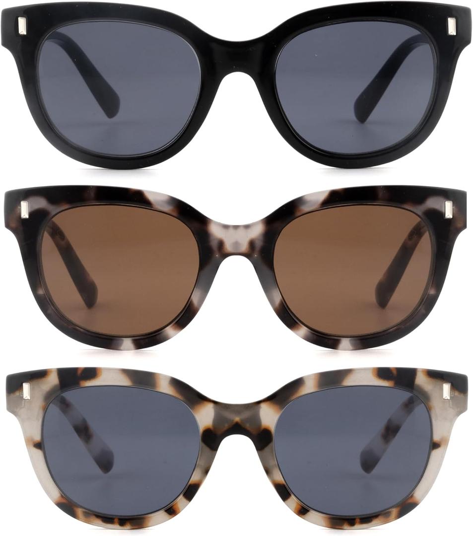 3 Pack Reading Sunglasses for Women Classic Outdoor Reader Sunglasses Full Lenses Sun Readers With Metal SpringBK+ST+DT 1.25 (Black & Beige Tortoiseshell & Deep Tortoiseshell)