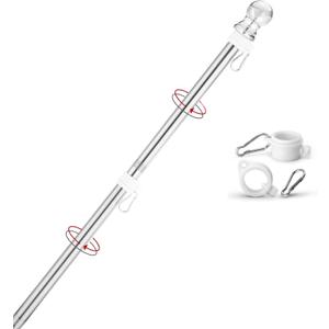 Flag Pole,6FT Flagpole Kit for 3 x 5 American Flag-360 Tangle Resistant Technology,Stainless Steel Professional Outdoor Flag Pole for House Truck & Boat Use (Without Bracket,Silver) (1pc)