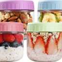 SHOWIN Overnight Oats Containers with Lids, 10oz Glass Jars with Lids 4 pcs, Candy, Wide Mouth Mason jars for Salad, Yogurt, Snacks, Meal Prep