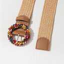 Verdusa Women's Western Belt Cowgirl Boho Straw Belts Round Buckle Elastic Waist Belt (Beige)