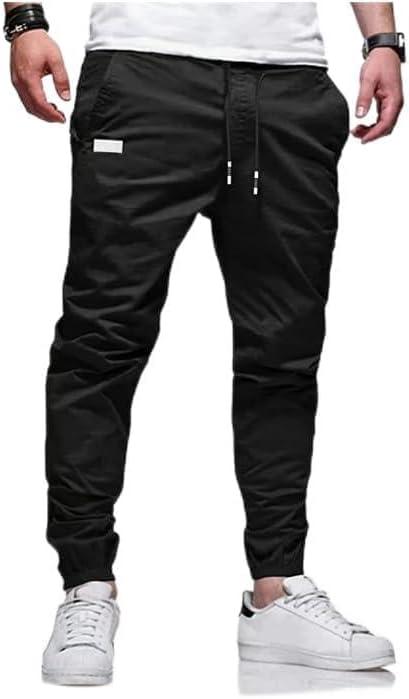 Men's Casual Cargo Pants Hiking Pants Workout Joggers Sweatpants for Men (L, B-black)