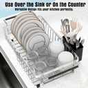 Expandable Dish Drying Rack in Sink,Stainless Steel Over The Sink Dish Drainer Drying Rack for Kitchen Counter,with Utensil Holder,Silver