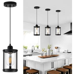 Osimir Black Pendant Lights Kitchen Island, 1-Light Modern Mini Hanging Light Fixtures with Clear Glass, Farmhouse Kitchen Pendant Lighting Over Island for Sink Dining Room, OS-3014-1PBK