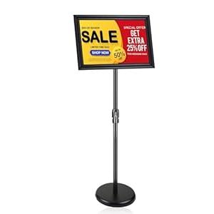 BURFERLY Sign Stands for Display, 8.5 x 11 Inches Adjustable Sign Holder Stand, Floor Sign Standing Display Snap Open Sign Frame for Vertical & Horizontal View Displayed Poster Holder (1 Pack Square)