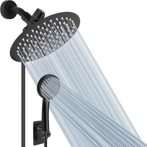 NearMoon Shower Head with Hose, High-Pressure Stainless Steel 8'' Rain Shower and 5 Settings Handheld Spray Combo with Push Button Flow Control for Easy Operation (Matte Black)