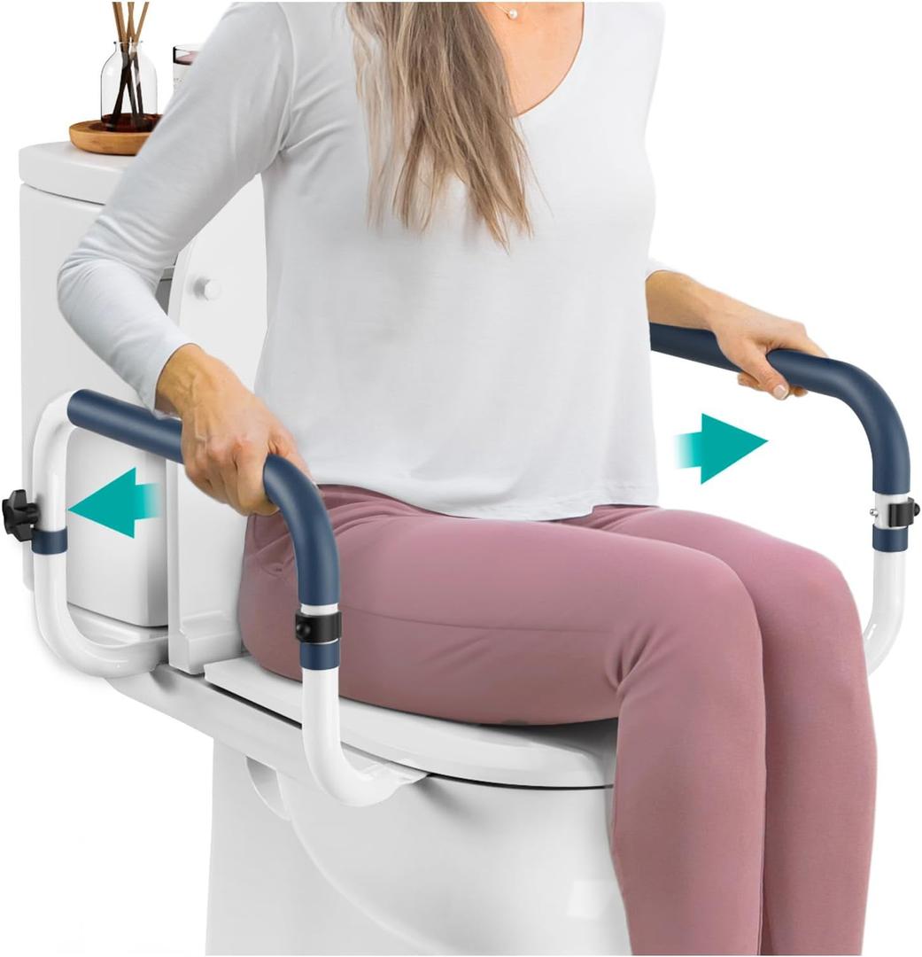 Toilet Safety Rails (250lb) - Adjustable Toilet Safety Rails, Toilet Bar for Elderly Adults, Toilets Rails for Seniors, Toilet Seat with Handles for Elderly & Disabled Toilet Grab Bar - 1 Pack