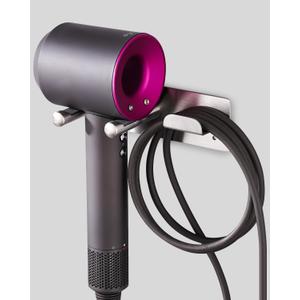 Hair Dryer Holder, SUS304 Adhesive Blow Dryer Holder Wall Mounted Compatible with Dyson Hair Dryer, Hair Dryer Organizer Dyson Hair Dryer Wall Mount (Silver)