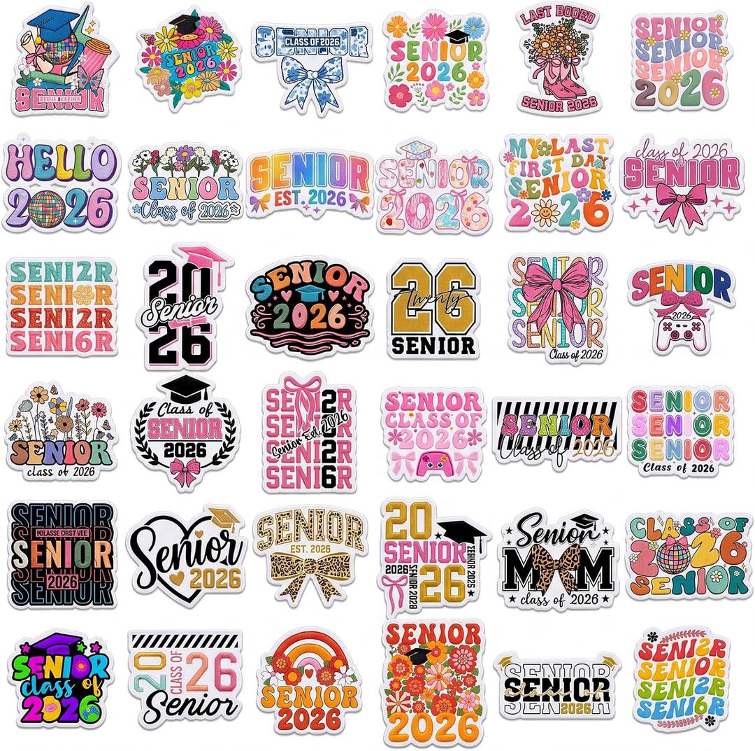 Lyrow 36pcs Senior 2026 Graduation Iron on Patches Class of 2026 Patches Repair Embroidered DIY Craft Accessories Graduation Gifts for Graduate, Backpacks, Hats, Jackets