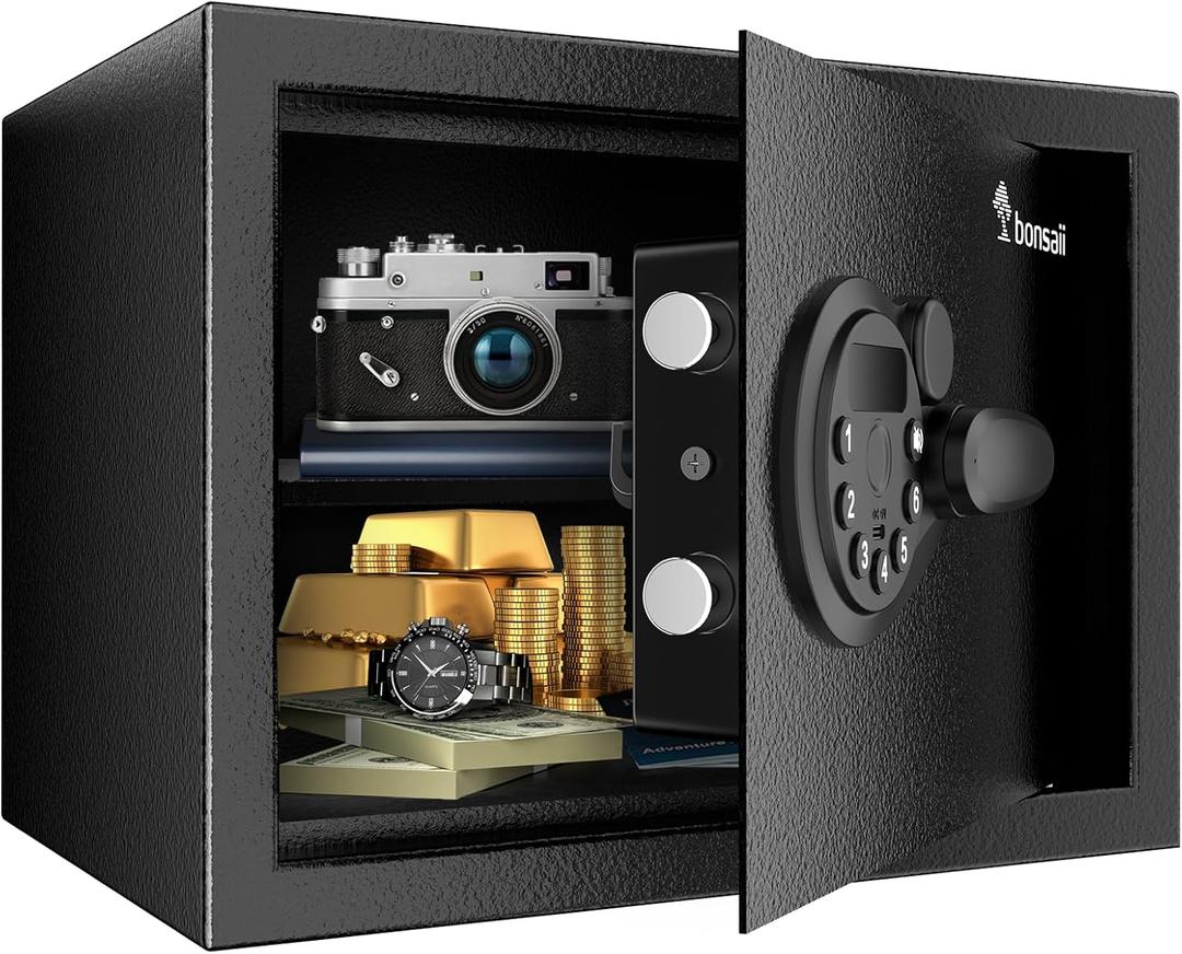 Bonsaii Safe, 0.6 Cubic Safe Box with Electronic Keypad, Removable Shelf, for Valuables Jewelry and Documents in Home, Hotel, or Business, 9.84" x 13.78" x 9.84" Inches, SF002