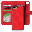 iCoverCase for iPhone 8 Plus/7 Plus/6s Plus/6 Plus Wallet Case with Card Holder and Wrist Strap, PU Leather Kickstand Card Slots Magnetic [Detachable] Flip Cover Case 5.5 Inch (Red)