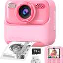 Kids Instant Digital Cameras for Boys and Girls, 1080P HD Dual-Lens Selfie Digital Camera with Print Paper & 32G Card, Christmas Birthday Gifts Toys for Toddler and Teenagers Age 3-16 Years Old (Pink)