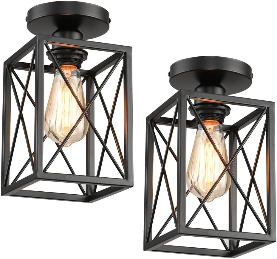 Ceiling Light Fixtures Flush Mount Black Hallway Light Fixtures Ceiling Rustic Farmhouse Island Light Fixtures,Farmhouse Black Metal Frame Light Fixture