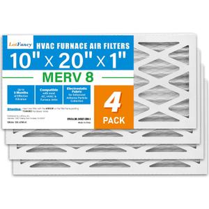 LotFancy 10x20x1 Air Filter MERV 8 4-Pack, Actual Size: 9.75"x19.75"x0.75",Pleated Furnace & AC Filter Replacement, Captures Dust, Pet Hair, Pollen