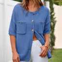 BTFBM Short Sleeve Cardigans for Women Button Up Sweaters Y2k Spring Summer 2025 Crew Neck Business Casual Work Clothes