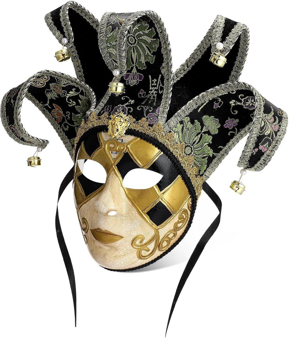 Syhood Mardi Gras Mask Venetian Mask Masquerade Halloween Vintage Jester Full Face Wall Decorative Art Collection (Women, Gold)