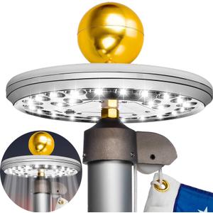 Flag Pole Light Solar Powered - 26 LED Solar Light for Flagpole - Light Up American Flag Outdoor with Solar Flag Pole Light from Dusk to Dawn for 12 Hours - 100% Coverage Silver Flag Light (Silver) (8 inches 26LED, Deluxe Silver)