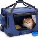 Large Cat Carrier 24"x16.5"x16.5" Soft-Sided Portable Pet Crate for Car Traveling with Collapsible Litter Box and Bowl (Blue)