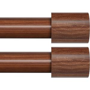 2 Pack Wood Curtain Rod for Windows 48 to 84, 1" Inch Adjustable Imitation Wood Grain Rods, Heavy Duty Boho Curtain Rods Easy Install Decorative Drapery Rod