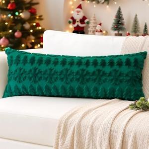 Artscope Snowflakes Christmas Tree Pillow Covers 14x36 Inch Decorative Winter Holiday Throw Pillow Cases Soft Plush Faux Fur Velvet Couch Cushion Case for Christmas Sofa Bed Room Home Decor-Green