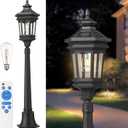 Darkaway 48inch Solar Post Lights Lamp Outdoor Light Fixture, Dusk to Dawn Aluminum Lamp Post with Remote and Pole Mount Base, Solar Path Lighting for Garden Patio Pathway (43.5inch, Black-S25)