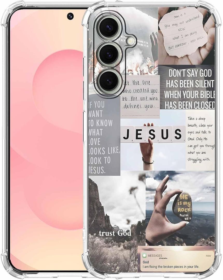 Jesus Quotes Case for Samsung Galaxy S25+,Christian Bible Verse Saying Collage,Unique Soft TPU Bumper Case Compatible with Galaxy S25 Plus