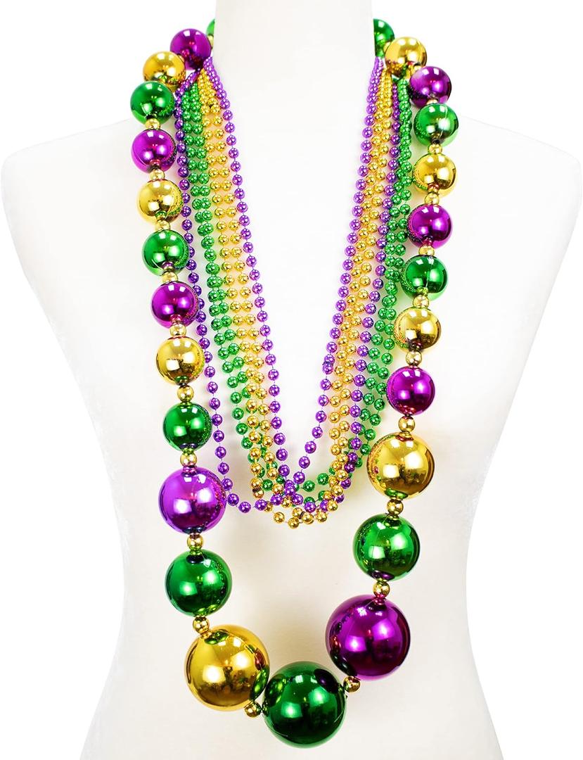 GiftExpress Mardi Gras 46 Jumbo Ball Bead Necklaces And 33 7mm Assorted Metallic Color Beaded Necklaces Bundle Set for St. Patrick's Day Party Favors, Mardi Gras Festivals, Mardi Gras Parades