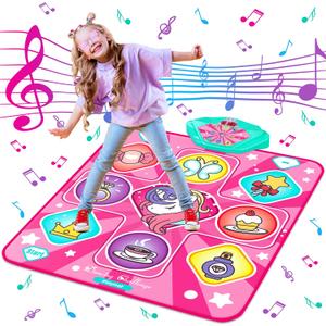 Kusntin Dance Mat, Dance Mixer Rhythm Step Play Mat, Pink Dance Pad with LED Lights, Adjustable Volume, Built-in Music, 5 Game Modes, Xmas Birthday Gifts for 3-10 Years Girls Toys (Multicolor), Medium